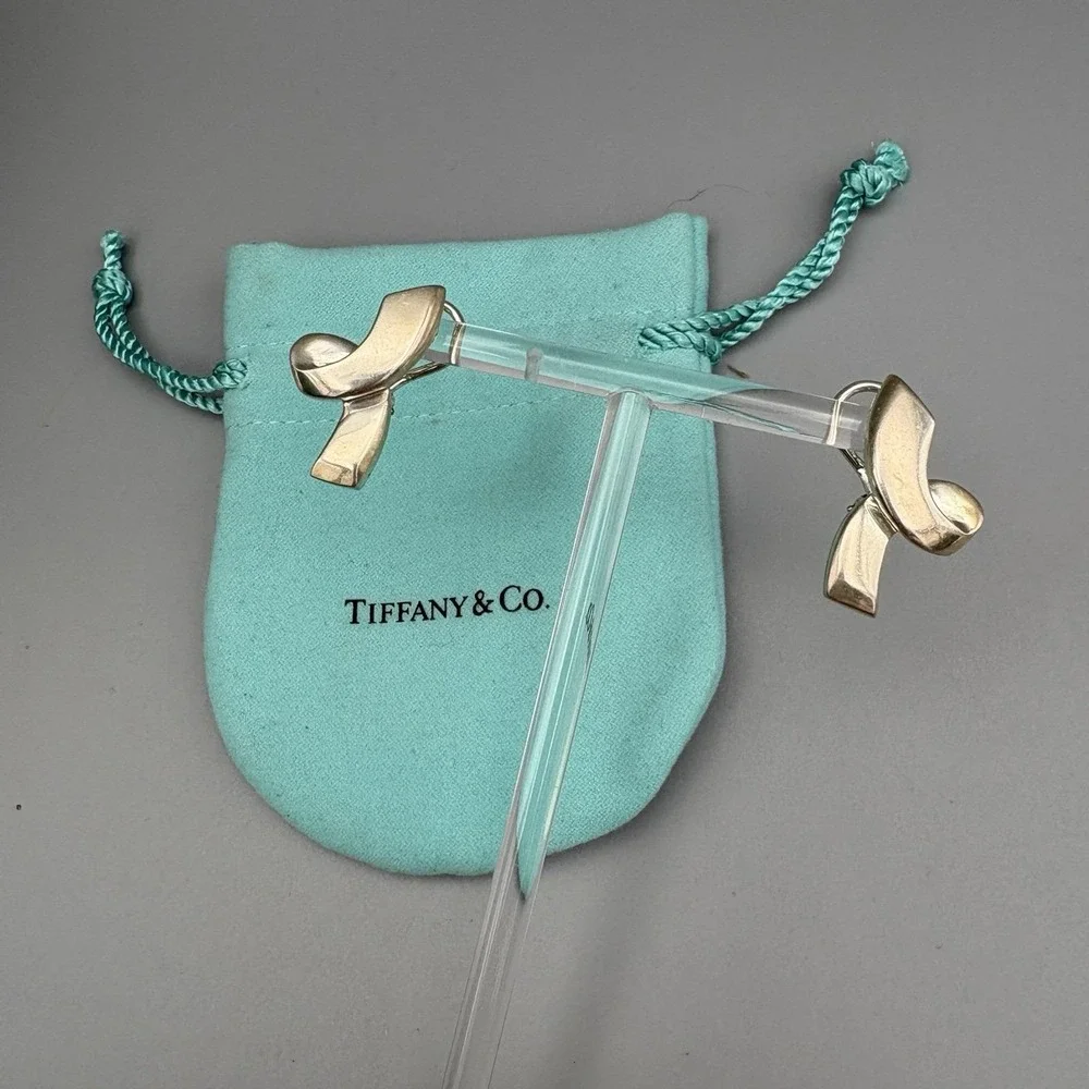 Tiffany & Co Pierced Earrings Sterling Silver 925 Paloma Picasso Ribbon LARGE